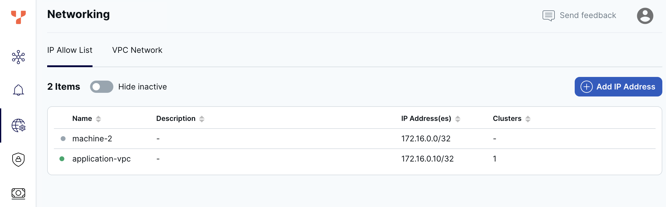 IP Allow List tab IP Allow List tab