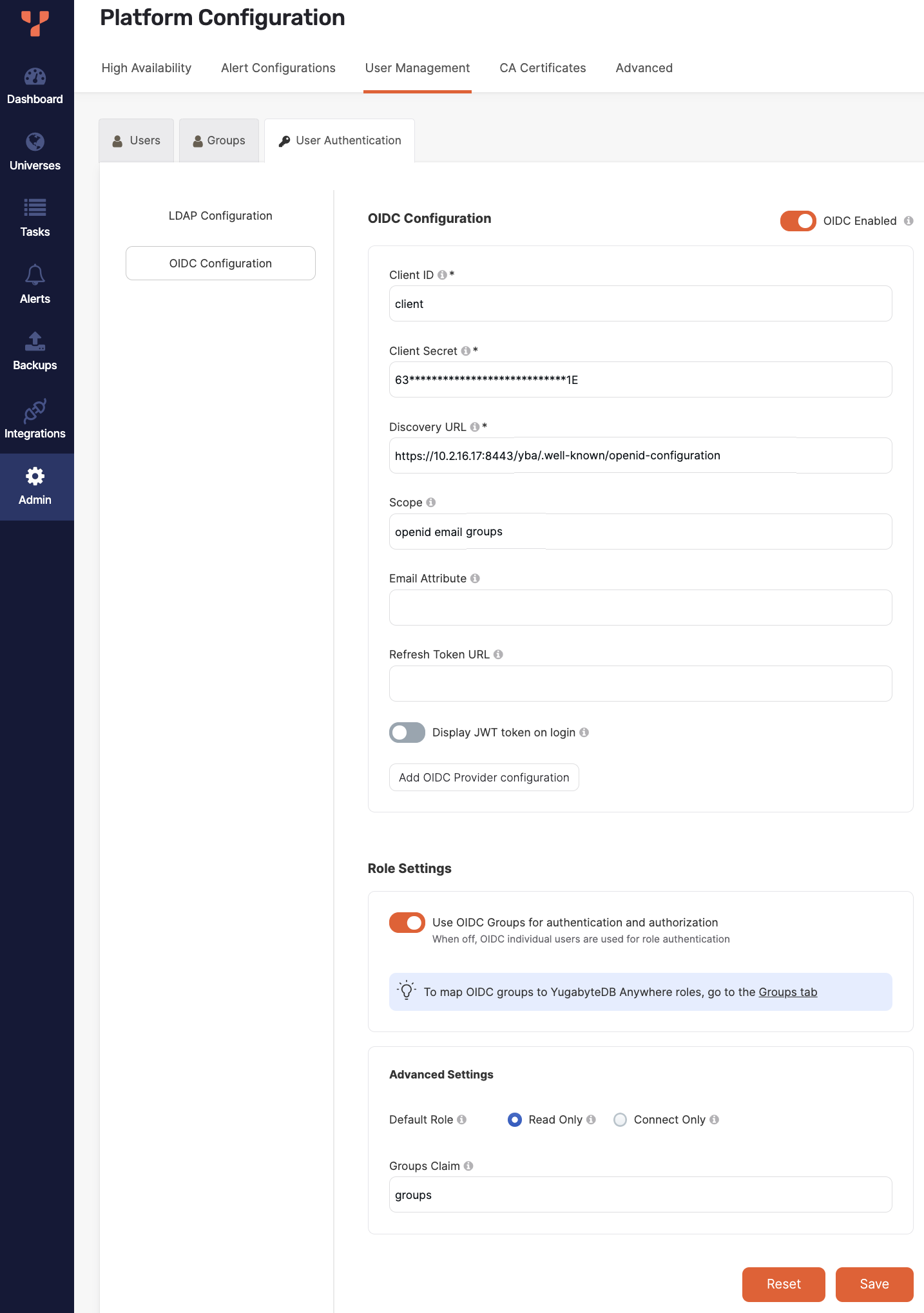 OIDC authentication